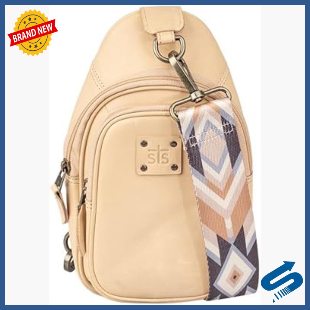 Genuine Leather Sling Bag With Adjustable Straps, Zip-Around Closure